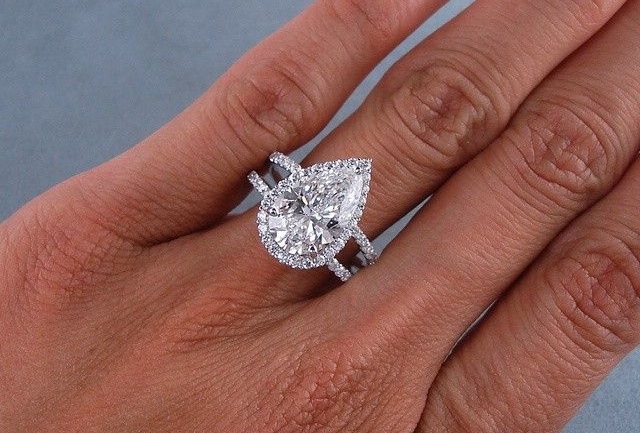 Pear Shaped Diamond Split Shaft Ring on Model