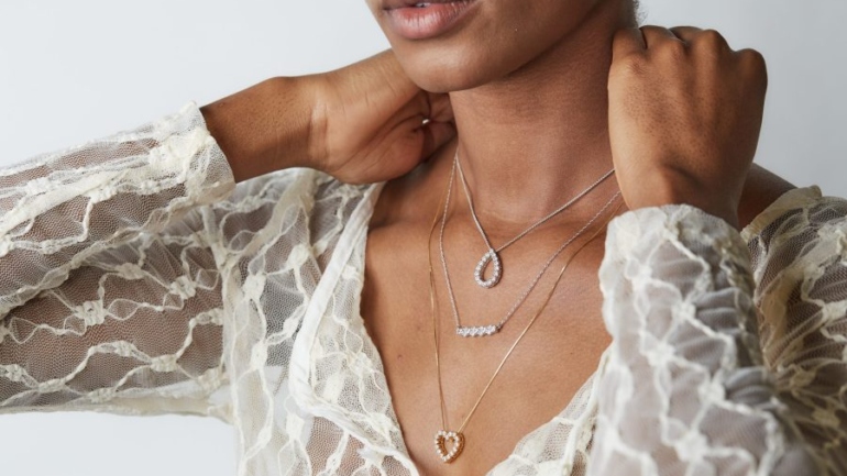 Women Wearing Three Lab Grown Diamond Fashion Necklaces