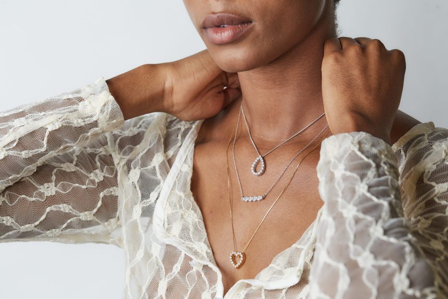 Women Wearing Three Lab Grown Diamond Fashion Necklaces