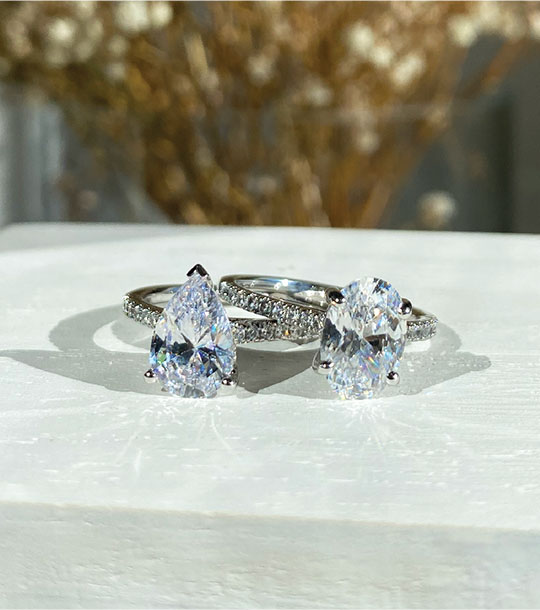 Pear and Oval Shaped Lab Grown Diamond Engagement Rings