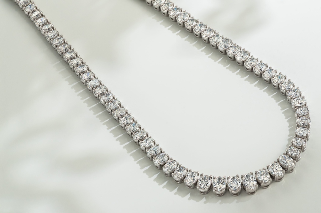 22 ctw Oval Lab Grown Diamond Graduated Tennis Necklaces