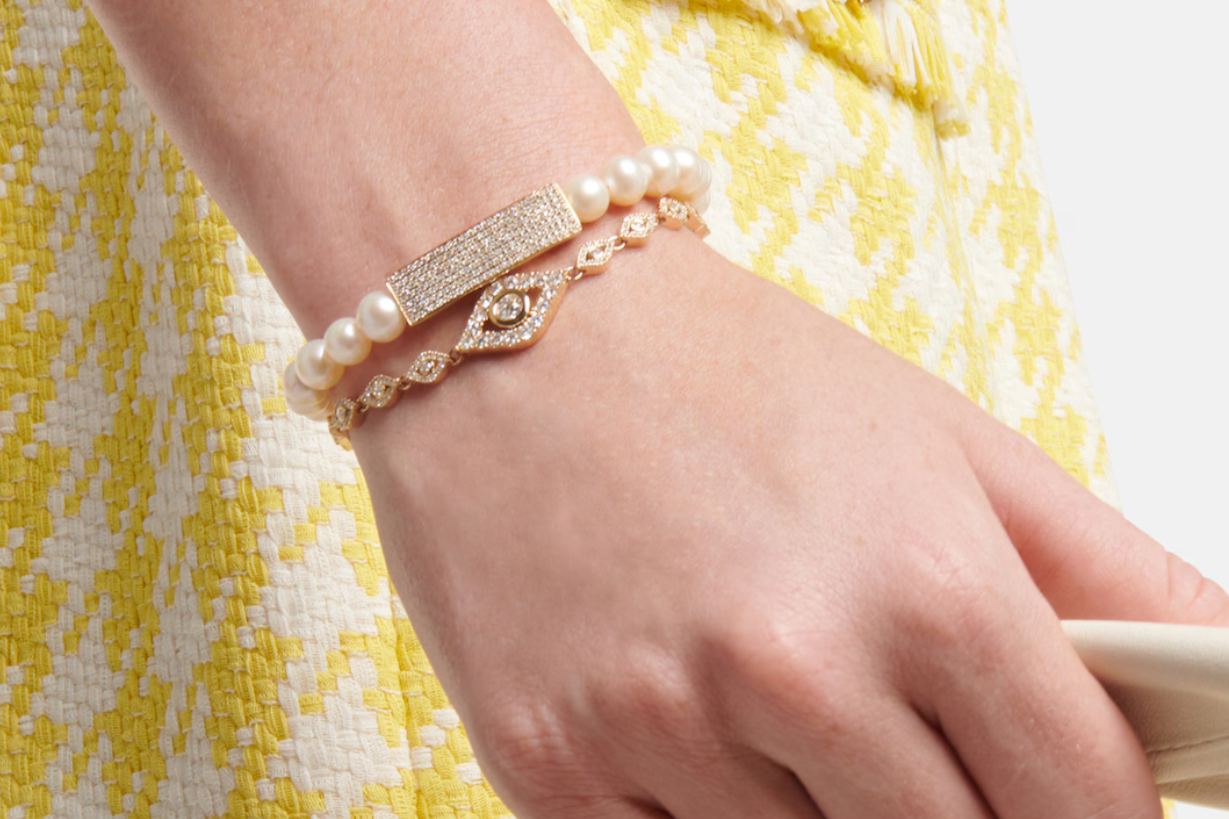  Truly Custom 5.60mm Round Created Sapphire and 3 ctw Round Lab Grown Diamond Statement Bracelet