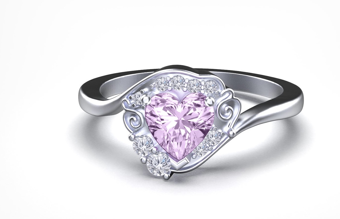  Truly Custom 4 ctw Heart Fancy Pink Lab Grown Diamond Side Stone Engagement Ring