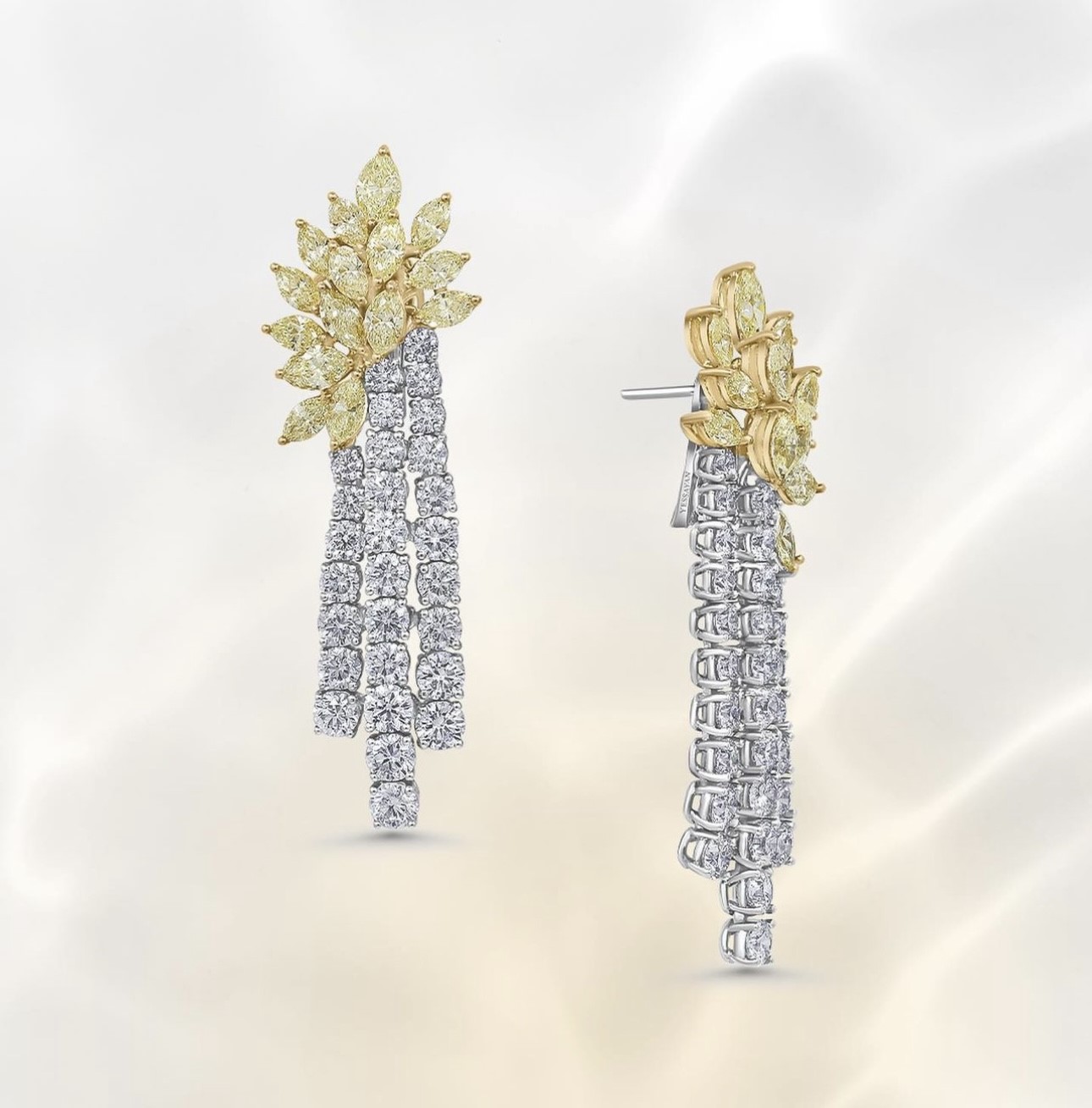 Truly Custom 10 1/2 ctw Round Lab Grown Diamond with Marquise Cut Created Emerald Earrings