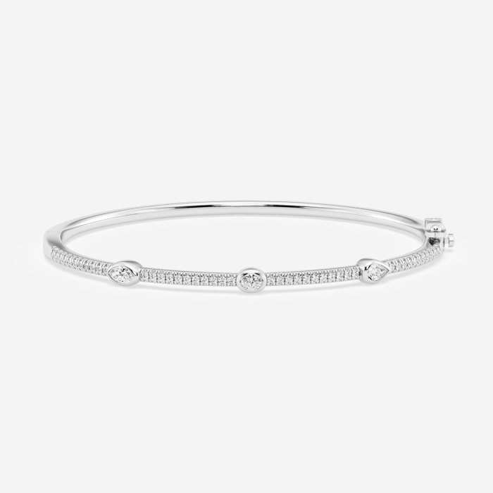 1 ctw Marquise, Oval, and Pear Lab Grown Diamond Three Stations Bangle Bracelet - 7 Inches