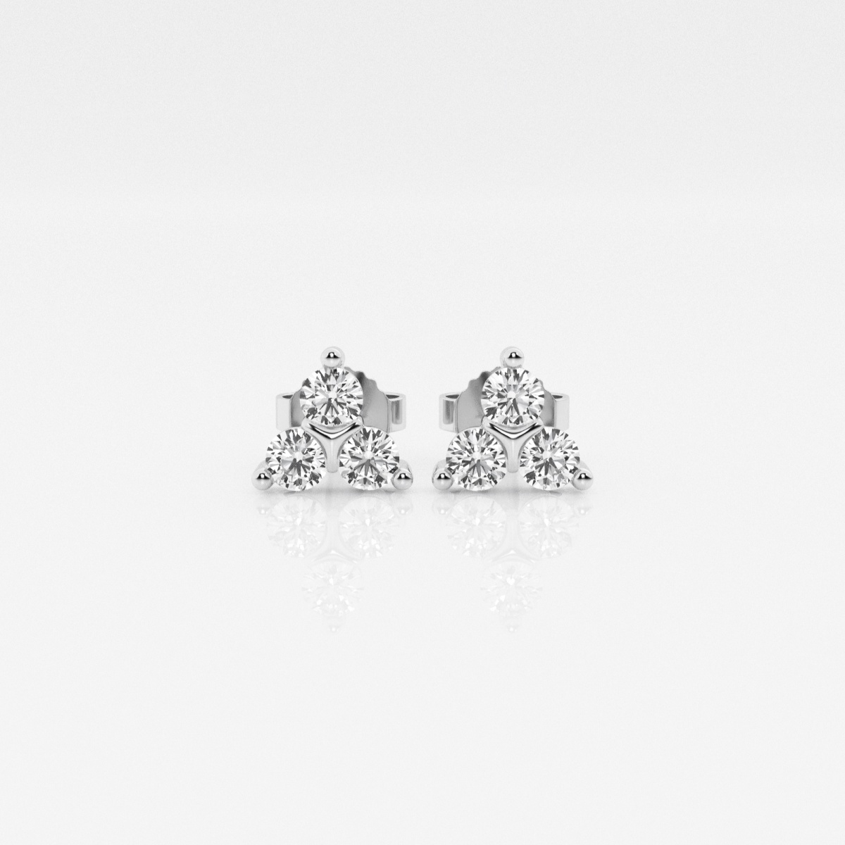1/2 ctw Round Lab Grown Diamond Three Stone Stud Earrings 14K White Gold, FG, SI1+
