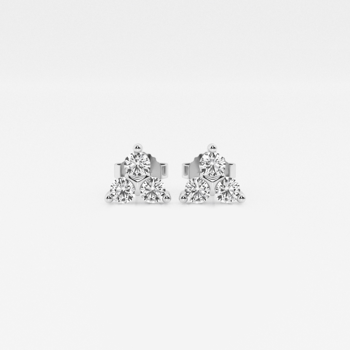1/2 ctw Round Lab Grown Diamond Three Stone Stud Earrings 14K White Gold, FG, SI1+