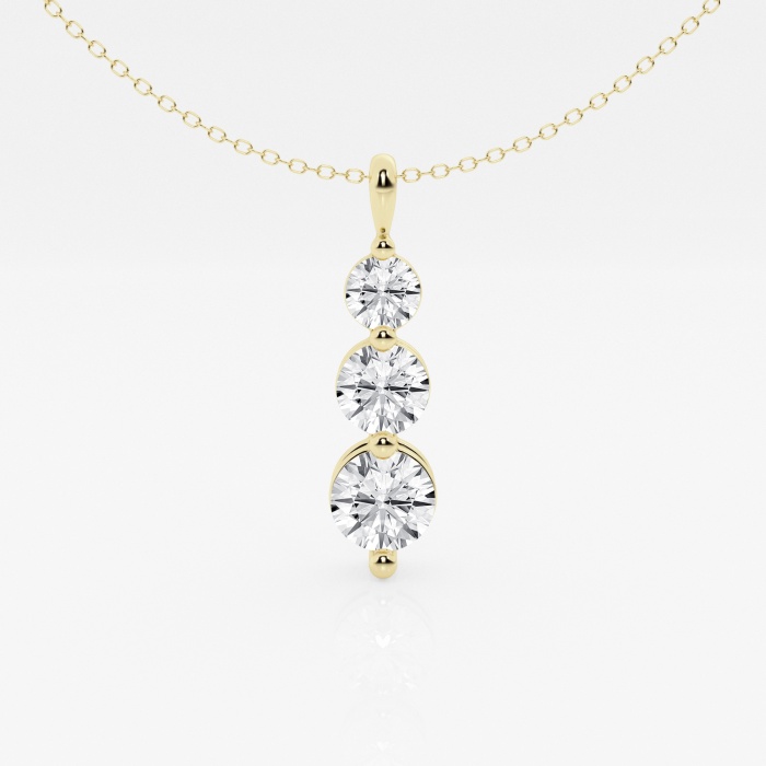 1 1/2 ctw Round Lab Grown Diamond Three Stone Drop Fashion Pendant with Adjustable Chain