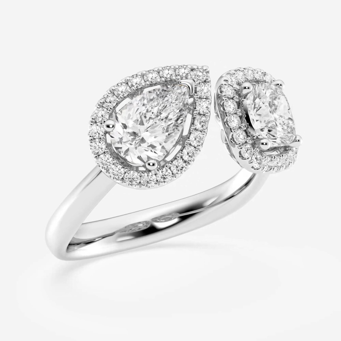 1 3/4 ctw Pear and Cushion Lab Grown Diamond Halo Fashion Ring