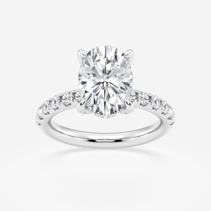 2 1/2 ctw Oval Lab Grown Diamond Prong Hidden Halo Engagement Ring