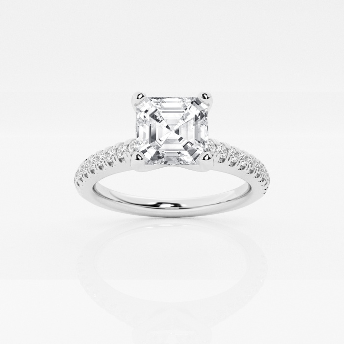 1 ctw Asscher Lab Grown Diamond  Engagement Ring with V-Prong Side Accents