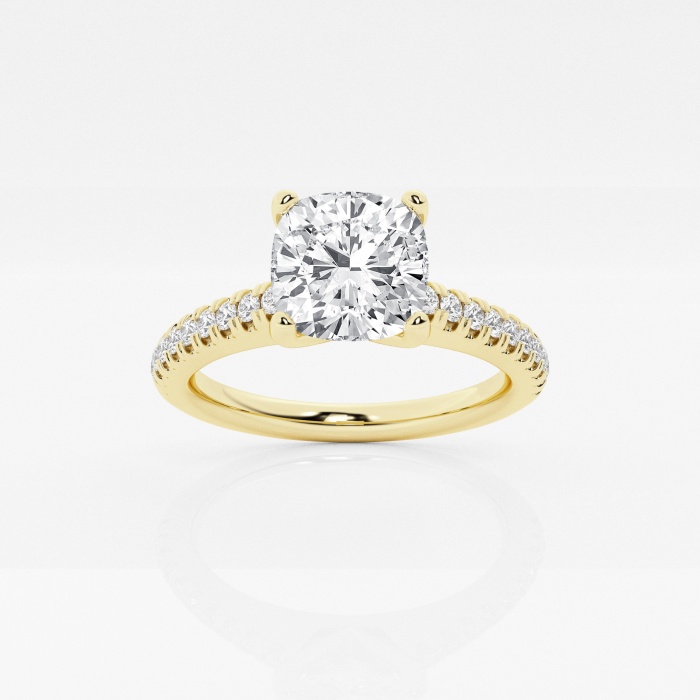 1 ctw Cushion Lab Grown Diamond  Engagement Ring with V-Prong Side Accents