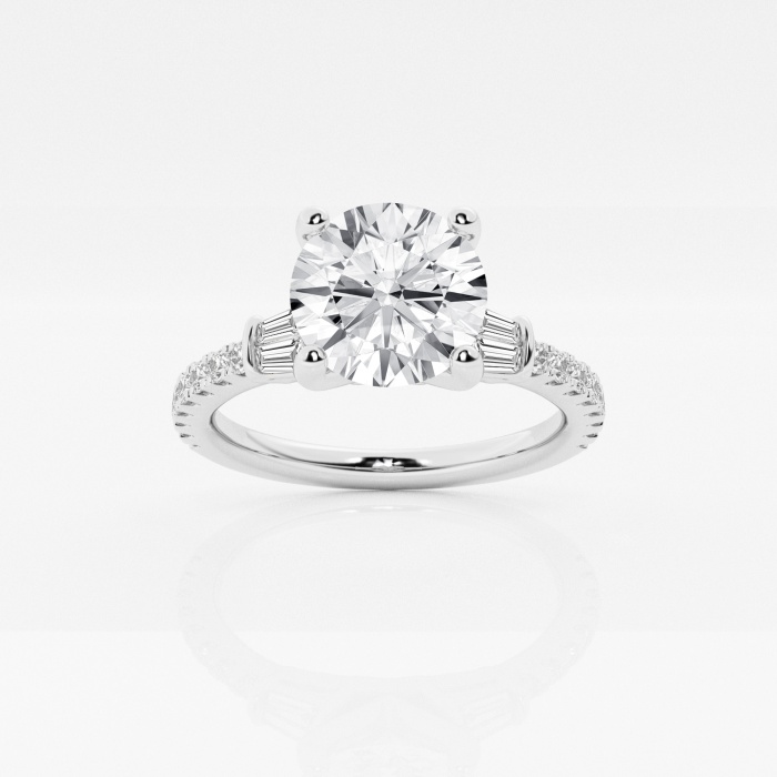 2 1/2 ctw Round Lab Grown Diamond  Engagement Ring with Double Baguette Side Accents